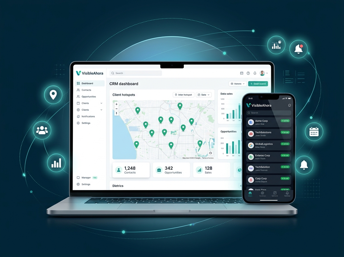 VisibleAhora CRM Software + Laptop & Smartphone App